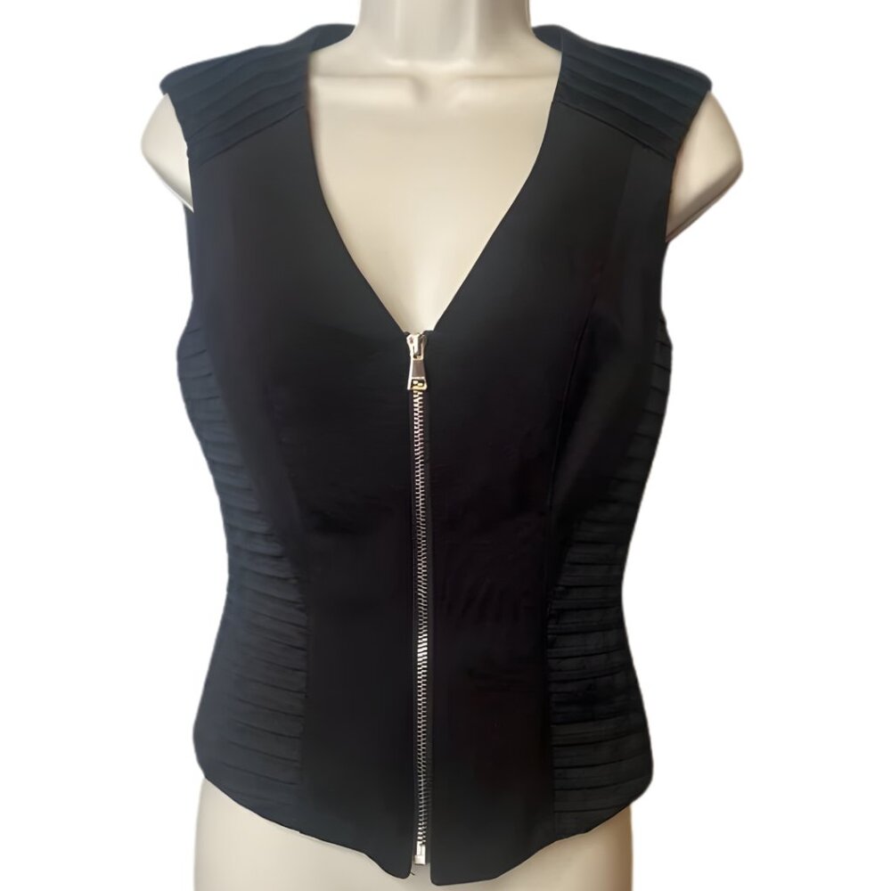 bebe Kirstie Pintuck Black Zipper Closed Vest (S)